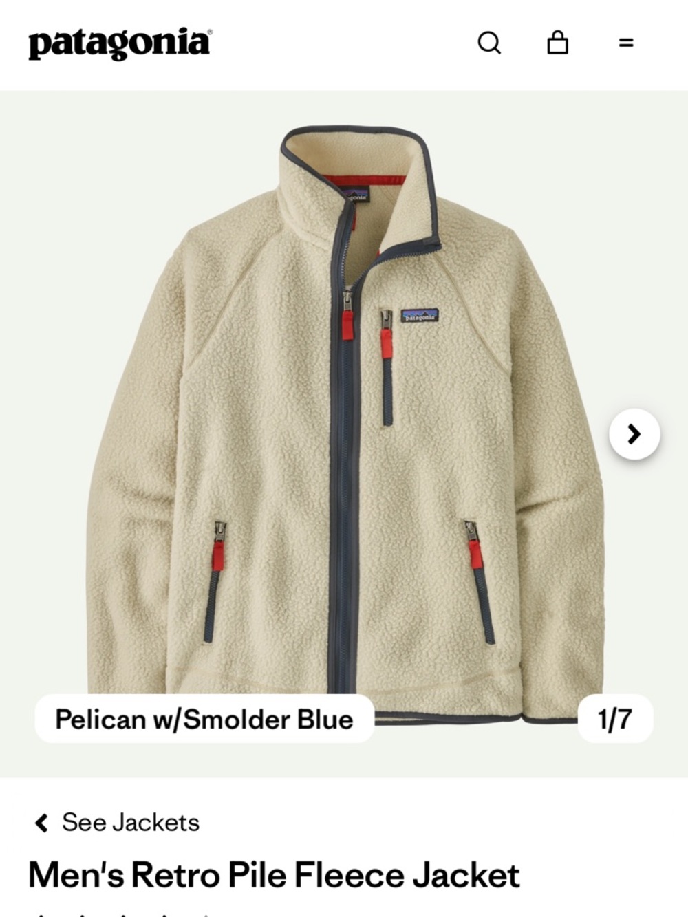 Patagonia Cream Fleece Jacket with Navy and Red Trim